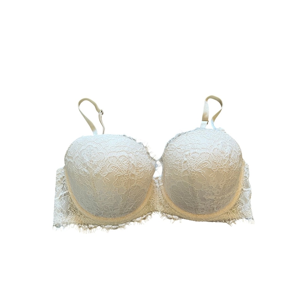 Victorias Secret Dream‎ Angels Lined Demi Bra White Lace Eyelash Trim 34DD 5218
